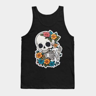 Cute floral kawaii skeleton No.11 Tank Top